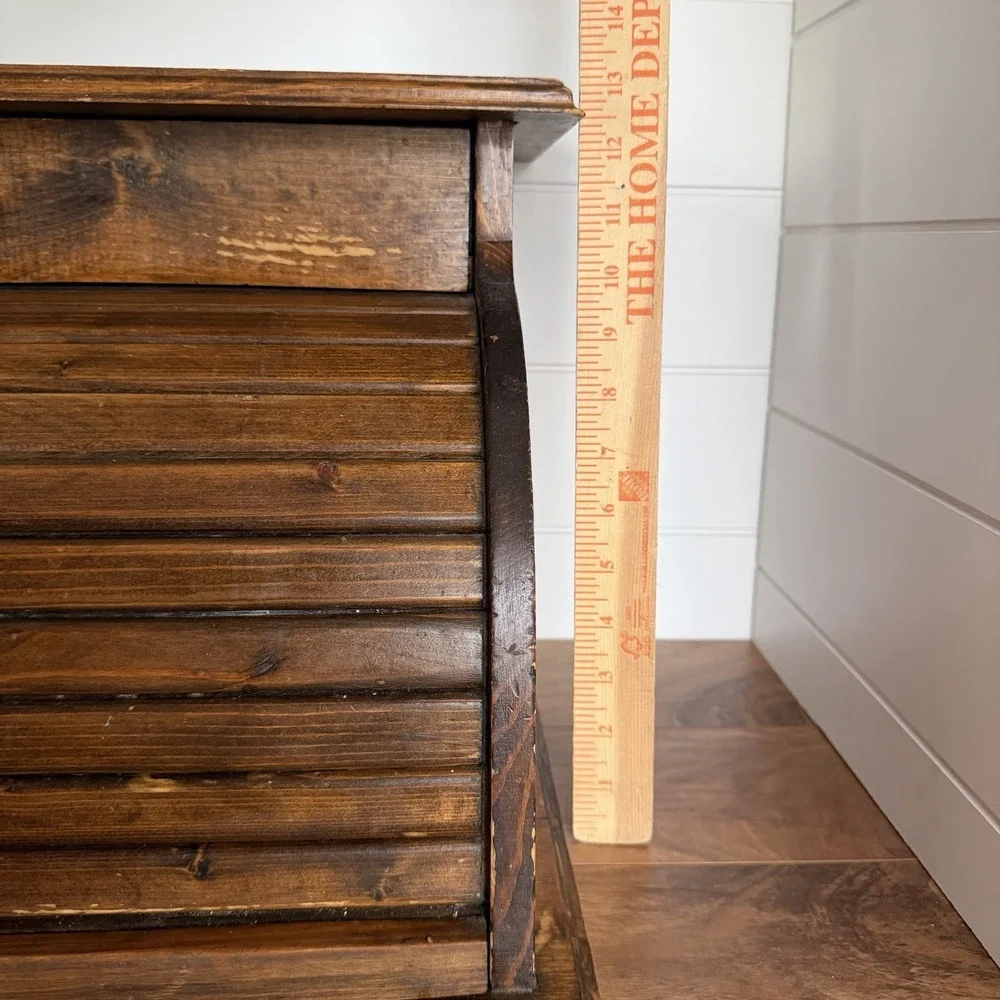 VTG XL Roll top Bread Box W/Drawer Cottagecore Rustic Farm Prairie Kitchen *Flaw